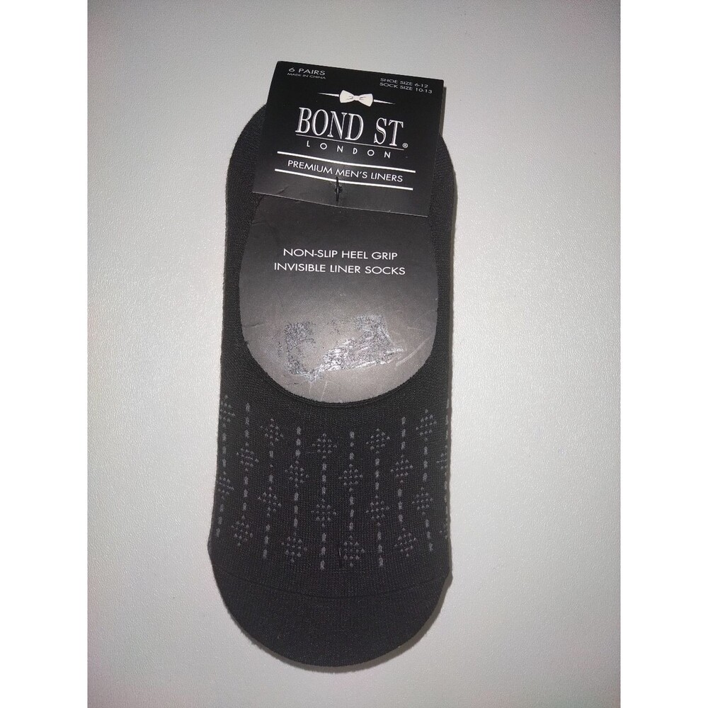 Bond St. London Men's Invisible Liner Socks Multi Color Non-Slip Heel Grip 6